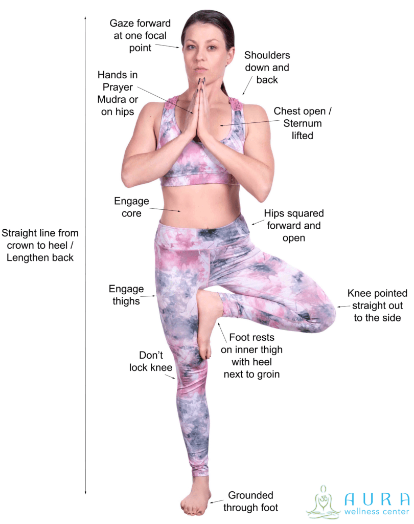 Tree Pose - Cues - with logo